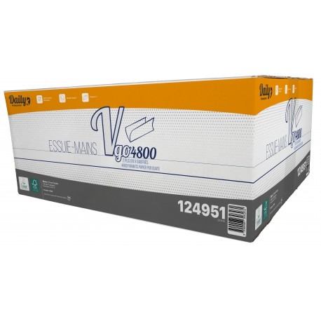 VGO 4800 ESSUIE-MAIN PLIÉS EN V RECYCLÉ BLANC ECOLABEL - CARTON DE 4800 FEUILLES