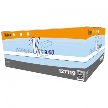 VGO 3000 ESSUIE-MAIN PLIÉS EN V RECYCLÉ BLANC - CARTON DE 3000 FEUILLES