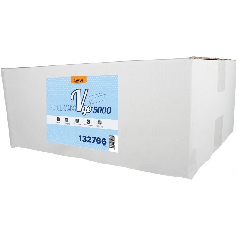 VGO 5000 ESSUIE-MAIN PLIÉS EN V RECYCLÉ BLANC - CARTON DE 5000 FEUILLES