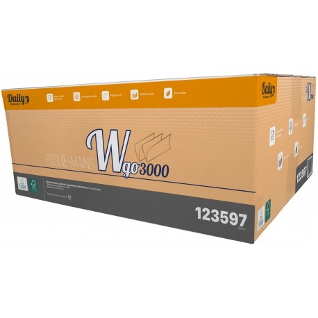 WGO 3000 ESSUIE-MAIN PLIÉS EN W RECYCLÉ BLANC ECOLABEL - CARTON DE 3000 FEUILLES