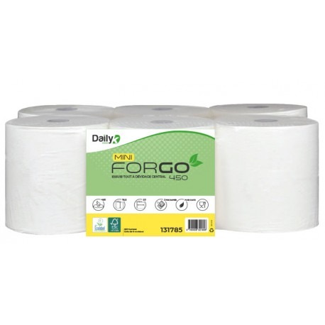 FORGO 450 MINI ESSUIE-MAIN, DÉVIDAGE CENTRALE 450 GAUFRÉ PURE OUATE, COLIS DE 6 ROULEAUX