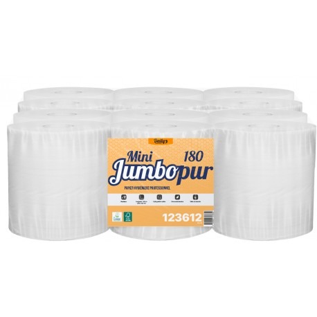 PAPIER HYGIÉNIQUE MINI JUMBOPUR 180 GAUFRÉ PURE OUATE ECOLABEL BLANC 180M - COLIS DE 12 ROULEAUX